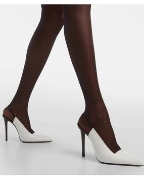 Saint Laurent Raven 110 Patent Leather Slingback Pumps in Blanc